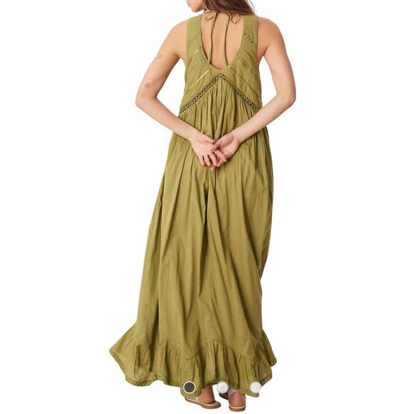 ASOS DESIGN Olive Hanky‎ Hem Maxi Dress Scoop Neck Boho Chic Party Dress-Size 10 - Picture 5 of 8